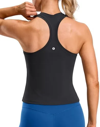santiny workout tank tops for women racerback yoga gym tennis running athletic tops scoop neck tight sleeveless shirts black s